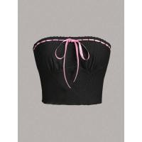 ราคา พร้อมส่ง เสื้อเกาะอก แต่งเชือก ผูกโบว์ด้านหน้า มี2สี couqutte ゚ ୨୧ ゚? (20993524395)