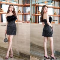 ราคา เดรสเกาะอก กลิตเตอร์ แต่งขนนก BT STUDIO (16428771169)