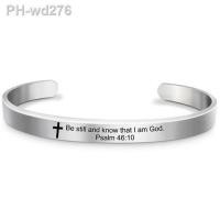 ราคา Classic Cross Bible Verse Stainless Steel Cuff Bracelet Bangle Christian Scripture Psalm Bangles For Women Men Jewelry (18423603563)