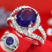 ราคา แหวนไพลิน ล้อมเพชร แหวนเงินแท้ ชุบทองคำขาว พลอยไพลินแท้ YTG 11068 (6785200157)