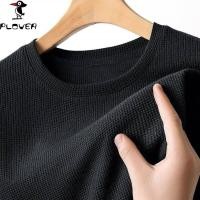 ราคา เสื้อสำหรับผู้ชายเสื้อยืดเสื้อแขนสั้นสำหรับหน้าร้อนคอกลมเสื้อวาฟเฟิลผ้าฝ้ายถักลำลองสีทึบแฟชัน (19418587818)
