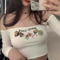 ราคา เสื้อครอปด้านนอก ครอปแขนยาว ครอปผู้หญิงเซ็กซี่นิดๆ เสื้อครอปเเขนยาวปาดไหล่สีขาว (19606076166)
