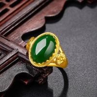 ราคา HZP แหวนทองเคพันธุ์ของผู้หญิงฝังทองแหวนนิลหยกสีเขียว Chalcedony ปรับได้ (19959480957)