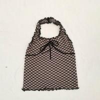 ราคา พร้อมส่งจากไทย 33031 เสื้อคล้องคอไหมพรม ลายตารางเล็กๆ ดีเทลปลายหยัก น่ารักมาก สไตล์เกาหลี (21119631476)