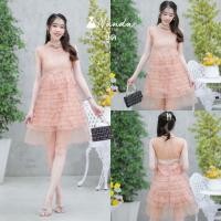 ราคา เดรสระบายเป็นชั้นๆ เอวหลังแต่งระบายชั้นๆ ทรงสวย เนื้อออแกนดี้ลายจุดในตัว มีซับในในตัว ตัดต่อระบาย ชายหน้าหลังระบาย (19782583209)