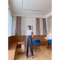 ราคา กางเกงขายาวเอวสูงทรงกระบอกขอบเอวแต่งธนูเกร๋ๆซิปข้างS XL (19467689624)
