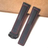 ราคา NEW With logo Carbon Grain Leather Strap For TAG Heuer Carrera Monaco Wristband Black Red Line 20 22mm (19047439602)