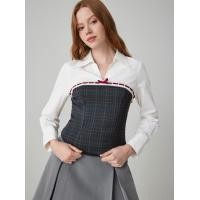 ราคา Cider Collar Plaid Patchy Long Sleeve Blouse (21209734696)