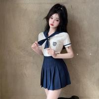 ราคา jk ชุดสูทสองชิ้นสไตล์วิทยาลัยชุดกะลาสีแขนสั้นคอทหารเรือชุดกะลาสีเสื้อกระโปรงเอวสูงจีบ (20169811710)