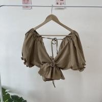 ราคา FUCB เสื้อครอปทรงแหวกอกแขนตุ๊กตาสาวอวบ ผูกเชือกโบว์ด้านหลัง ผ้าลินินแท้อย่างดี Bowbackmini (15836839020)