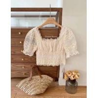 ราคา pr1 เสื้อลูกไม้คอเหลี่่ยมแขนตุ๊กตาพอง เสื้อลูกไม้เกาหลี งานป้ายpression room เสื้อครอปลูกไม้ งานเกาหลีนำเข้า (19371594956)