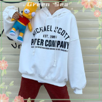 ราคา เสื้อวอร์มผู้หญิงพิมพ์ลายตัวอักษรแฟชั่นฤดูใบไม้ร่วงสีเขียวเสื้อฮู้ดแบบหลวมลำลองแขนยาวเกาหลี (20800575265)