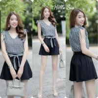 ราคา เซ็ท 2 ชิ้น เสื้อแขนกุดรูดไหล่ ผ้าทอลายสก็อต กางเกงผ้าซาร่า เอวสม็อคหลัง ฟรีไซส์ (19726276333)