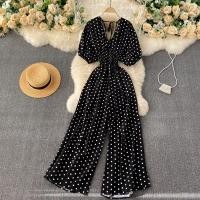 ราคา จั๊มสูทขากว้างลายจุดเซ็กซี่วินเทจคอวีแขนพองสไตล์วันหยุดฤดูร้อน (20644305452)