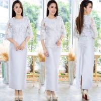 ราคา set เสื้อลูกไม้ปักเลื่อมแขนกระดิ่งสุด กระโปรงผ้าไหมทรงสอบ (483614713)