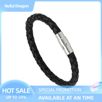 ราคา สายรัดข้อมือหนังสีดำผู้ชายสำหรับผู้หญิง Nofui สร้อยข้อมือตะขอแม่เหล็กเหล็กสแตนเลส (19896582838)