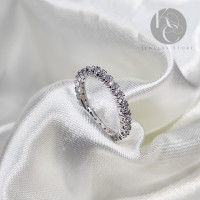 ราคา แหวนเพชรรอบนิ้ว ฝังเพชร Swiss ตัวเรือนเงินแท้ 92 5 ชุบทองคำขาว (17756453121)