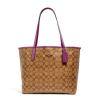 ราคา กระเป๋าสะพาย COACH แท้ Signature coated canvas สายหนังแท้ รุ่นใหม่ สวยมาก ใบใหญ่ มีช่องซิปด้านใน COACH 5696 CITY TOTE IN SIGNATURE CANVAS Lilac Berry (21383220500)