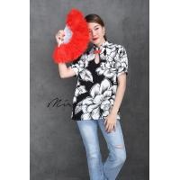 ราคา Mirrorsister 40115 1 เสื้อกี่เพ้า เสื้อตรุษจีน ลายดอกใหญ่สวยมงคล ดีไซน์คอจีนแต่ง เว้าทรงหยดน้ำ (21331404112)