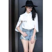 ราคา ms1 เสื้อเชิ้ตทรงเก๋ปีกค้างคาว คอวีงานป้ายmirroesister เสื้อทำงาน ออกงาน (20046799146)