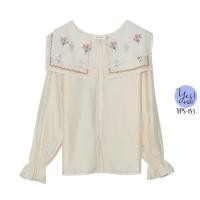 ราคา เสื้อเชิ๊ตแขนยาวสาวอวบ อก 38 52 นิ้ว เชิ๊ตผ้าไหมชีฟอง ปกเหลี่ยมผ้าวิ้งๆ ปักลายดอก สีครีม ดำ YPS 153 (19835650647)