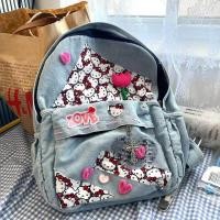 ราคา Hello Kitty กระเป๋ากางเกงยีนส์กระเป๋าเป้ผ้ายีนส์น่ารักกระเป๋าเป้นักเรียนเดินทาง (19888462300)