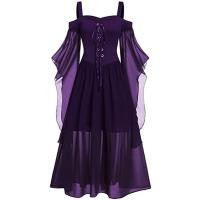 ราคา Halloween Witch Cosplay Costumes Gothic Off Shoulder Lace Up Vestidos Bandage Mesh Sheer A Line Long Party Xmas Dress For Women (20172763870)