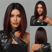 ราคา วิกผมบ๊อบสำหรับผู้หญิง วิกผมบ๊อบสั้นสีดำ มีไฮไลท์สีแดง ส่วนตรงกลาง (19921520353)