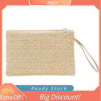 ราคา Lowest price MH กระเป๋าผ้าทอแฟชั่นสำหรับผู้หญิงกระเป๋าคลัทช์คล้องข้อมือสำหรับผู้หญิงกระเป๋าคลัทช์แบบสานทำจากฟางข้าวแท้สำหรับใส่เหรียญกระเป๋าเงินชายหาดที่ใส่บัตร (20638191949)