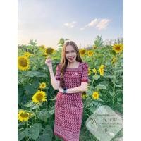 ราคา เดรสผ้าไทย S 4XL สีแดงลายขอ พ12 (17059391694)