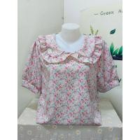 ราคา เสื้อคอบัวระบายแขนสั้นลายดอก ผ้าไหมอิตาลี ผ้านิ่มเนื้อดี ตัวผ้าไม่บางใส่สบายไม่ร้อน อก42 ยาว 24 นิ้ว (21348969531)