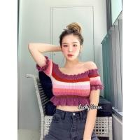 ราคา ไหมพรมเรนโบว์ฟรุ้งฟริ้งมาก เปิดไหล่เรนโบว์ไล่โทนสีเบาๆ แขนตุ๊กตาคิ้วๆมากกก (19344747178)