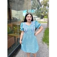 ราคา BN170 ชุดเดรสสาวอวบชุดออกงานลายชิโนริรุ่นระบายข้างลูกไม้ขาว (20935543288)