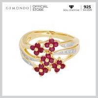 ราคา Gemondo แหวนเงินแท้ 925 ชุบทอง 18K ประดับทับทิม Ruby และเพชร Diamond ดีไซน์ดอกไฮเดรนเยีย (3462046235)