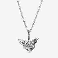 ราคา พร้อมส่งจากกรุงเทพ Pandora สร้อยคอ เงิน925 สร้อยคอพร้อมจี้ สร้อยคอจี้หัวใจ Angel Wings Heart Necklace ของแท้ 100 (17808467575)