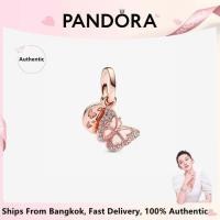 ราคา 925 sterling silver Pink Butterfly Quote Double Dangle Charm fit Snake Chain bracelet women fashion DIY jewelry Mothers Day gift for Mom (18574041888)
