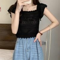 ราคา พร้อมส่ง เสื้อยืดผู้หญิง เสื้อครอป ไหมพรม คอเหลี่ยม แขนสั้น สไตล์เกาหลี เสื้อไหมน้ำแข็งบางๆ 75369 (20614549523)