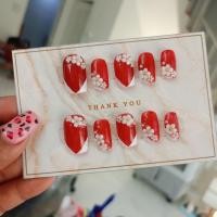 ราคา เล็บปลอมสำเร็จรูป โทนสีแดง เหมาะทุกเทศกาล แถมฟรีกาว ตะไบ (21177954878)
