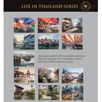 ราคา โปสการ์ดพิมพ์ภาพวาดสีน้ำภาพวาดสีน้ำ ชุดบรรยากาศวิถีชีวิตในไทย (15894744780)