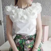 ราคา ชีฟองใหม่ของผู้หญิงเกาหลีนักเรียนสุทธิสีแดงเสื้อยืดเสื้อหวานของผู้หญิงดอกไม้สามมิติเสื้อแขนกุดผู้หญิง (13300052215)