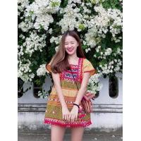 ราคา ชุดดอย ชุดเหนือ เดรสผ้าฝ้าย เดรสสั้นพื้นมืองน่ารักๆ (16241035508)