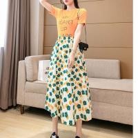 ราคา กระโปรงขนาดเล็กผ้าชีฟองลายดอกไม้เสื้อเชิ้ตพิมพ์ลายลายจุดสำหรับผู้หญิงความยาวปานกลางทรงเอแบบลำลองเอวยางยืดกระโปรงชายหาด (18958860029)