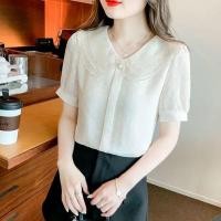 ราคา เสื้อวินเทจผู้หญิงแขนสั้นคอหลวมตุ๊กตาผอมเสื้อชีฟองฝรั่งเศส (19470305820)