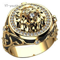 ราคา YT Domineering ผู้ชาย18K Gold Diamond ไพลินสีขาวหัวสิงโตแหวนหมั้นแต่งงานเครื่องประดับ (7437562710)