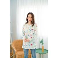 ราคา เสื้อคอจีนแขนยาวผ้าชีฟองพิมพ์ลาย เสื้อคอจีนแขนยาว เสื้อแขนยาวผ้าชีฟอง รุ่น ซิลค์ทองหลาง สีขาวครีม ดำ L XL 2XL จำนวน 1 ตัว เสื้อคอจีนแขนยาวติดกระดุมผ้าชีฟอง พิมพ์ลายดอกหญ้า แต่งกระเป๋าที่อก 2 ด้าน Lynl