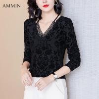 ราคา AMMIN 2023เสื้อลูกไม้คอวีแขนพองปักลายดอกไม้เสื้อเบลาส์หรูหราสีดำลึกลับแฟชั่นฤดูใบไม้ร่วงสไตล์เกาหลีปักลายดอกไม้แขนยาวเสื้อลายลูกไม้ผู้หญิง (20343626295)