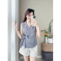 ราคา เสื้อคอปกทรงสูท แบบแขนกุดแต่งโบว์ผูกข้าง (20477657410)