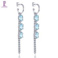 ราคา Genuine Sterling Silver S925 Drop Earring Natural Sky Blue Topaz Gemstone 5 Colors Women Lovely Jewelry Mothers Gifts (19802921690)