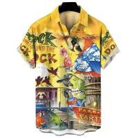ราคา เสื้อแขนสั้นผู้ชายพิมพ์ลายนกแก้วเสื้อเสื้อเชิ้ตผู้ชายชายหาดฮาวายลำลอง (20632811240)