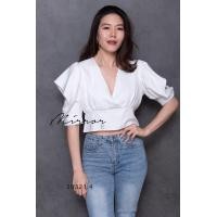 ราคา ป้าย Mirrorsister 30321 4 เสื้อทรงเก๋ คอวีอกไขว้แต่งขอบช่วงเอวสวยๆ โดดเด่นที่ช่วงแขนจับจีบเดรปช่วงไหล่ให้ดูพอง (20286375380)